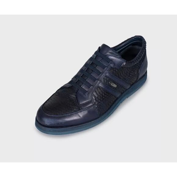 Zilli Blue Leather & Snakeskin Sneakers  EU43.5 - Picture 3 of 5